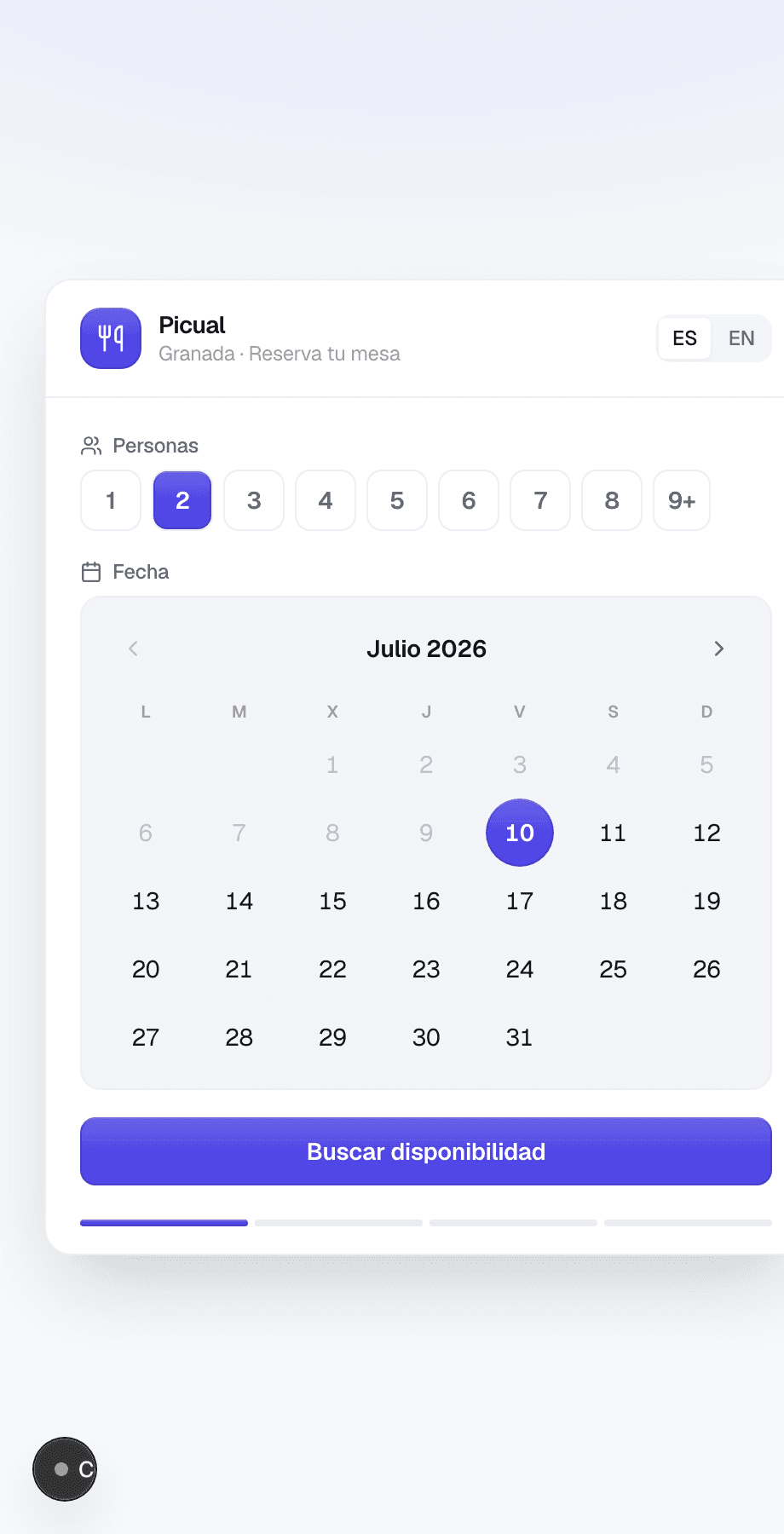 Widget de reservas de Qomanda embebido en la web del restaurante